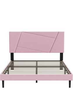 FULL 12” BED FRAME WITH PINK VELVET HEADBOARD 👇CROSSROADS 👇