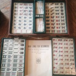 144 Mahjong Set Bamboo Back Tiles Dice Instructions 88 Bones Wooden Case