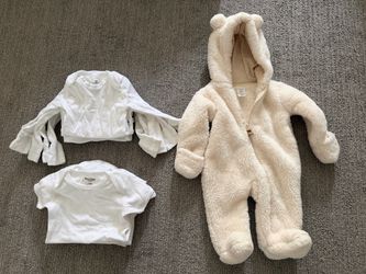 3-6 Month Baby Bundle Sherpa Snowsuit and White Onesies