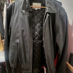 London Fog Bomber Leather Jacket L