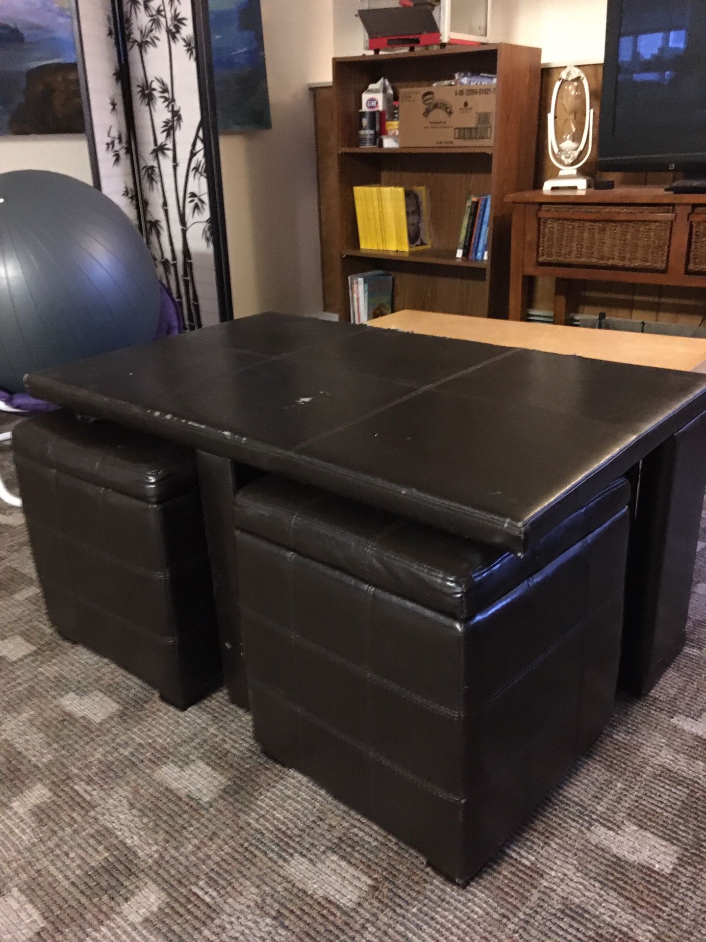 Black Leather Ottoman