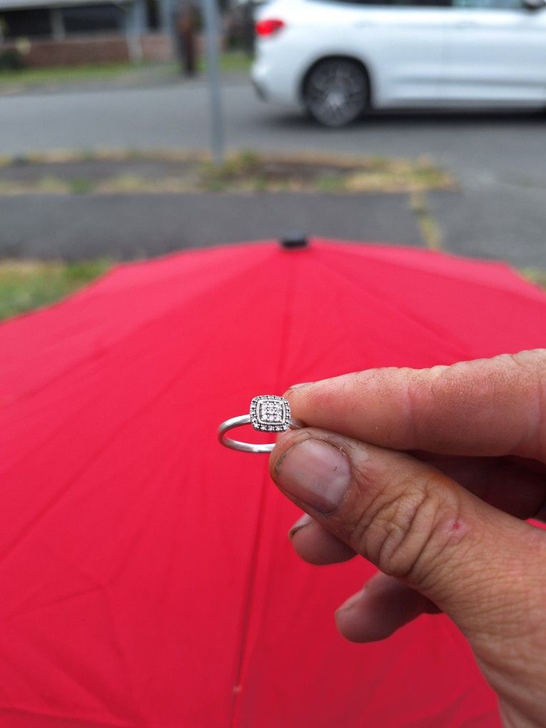 Diamond And Sterling Silver Engagement Ring