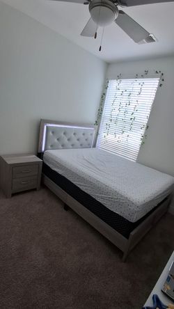 Queen Bedroom Set with Mattress – LED Upholstered Headboard, Dresser & Nightstand