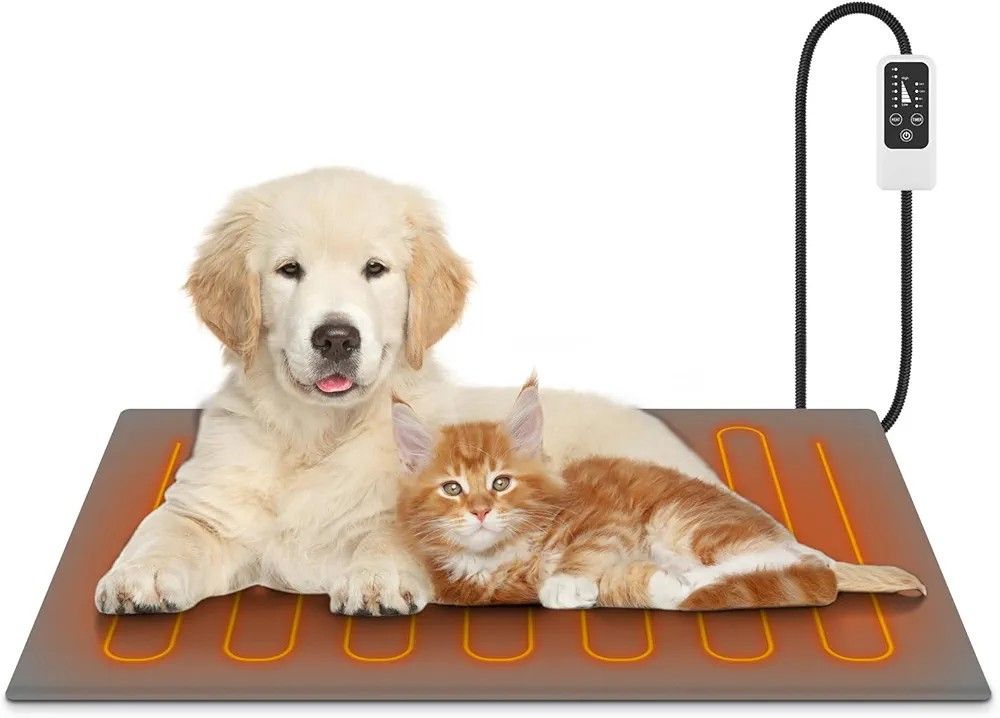 Large Waterproof Pet Dog Cat Heating Pad with Timer Smart Thermostat Switch Chew Resistant Cord, Cat Heating Pad Indoor Heated Blanket Pet Heat