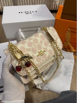 Luxury Cherry Charm Crossbody Bag – Cream & Blush