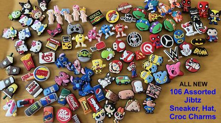 106 New Asst Sneaker, Hat, Croc Charms Jibtz TMNT HELLO KITTY ANIME M&Ms Plus