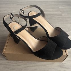 Classic Black Block Heel Sandals – Size 8.5