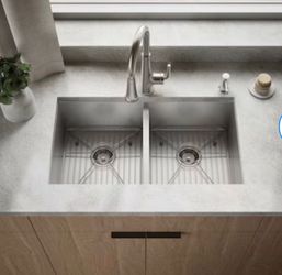 KOHLER Decree Drop-in or undermount 33-in x 22-in Stainless steel Double equal bowl 18 -Gauge Kitchen Sink