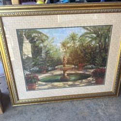 Large Wall Hanging Wood  Framed Picture Garden Fountain