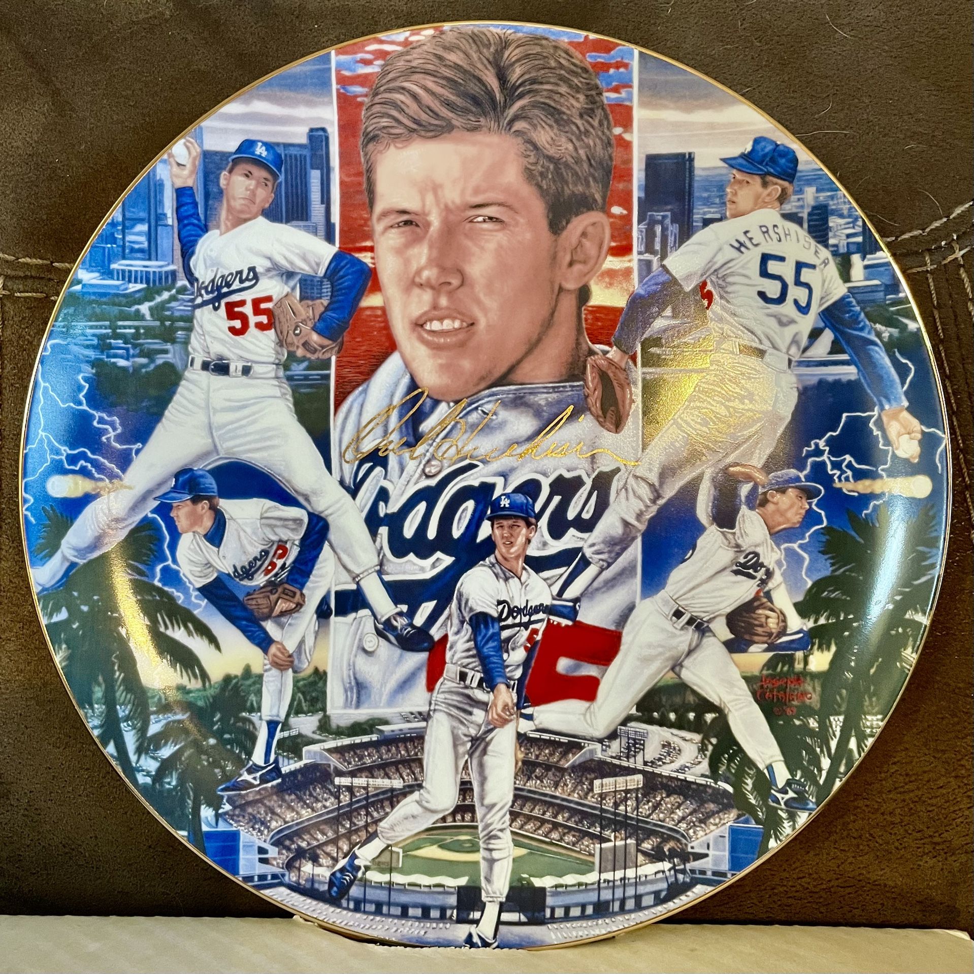 LA DODGERS ‘Orel Hershiser’ SIGNED Gold Edition Superstar Collector Plate 1989