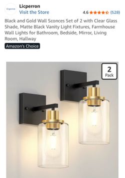 New black & gold set of wall sconces
