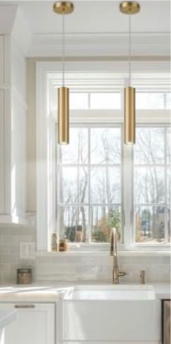 Set of 2 gold cylinder pendant lights