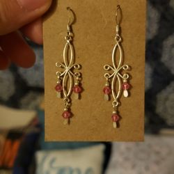 Sterling Silver Native style Earrings with pink accents