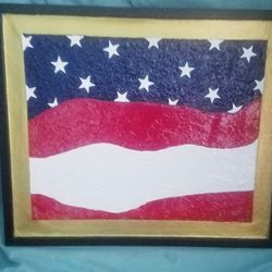 Original 3D American Flag Themed Mixed Media Pop Art  Framed Painting 22 × 18.75