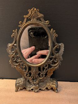 Vintage Ornate Little Metal Mirror