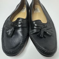Michele Loisi Black Leather Tassel Loafers Size 9D 