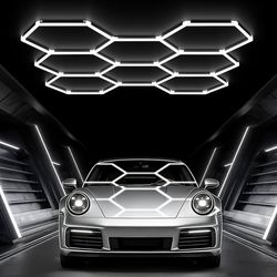 Hexagonal LED Garage Light, 245W, 26950Im, 8-Grid Hexagonal Honeycomb Lighting System, 6500K Ultra Bright Ceiling Light for Garage, Detailing Workshop