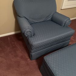 Comfy Cozy Blue Armchair With Ottoman