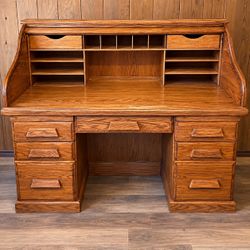 Solid Oak Roll Top Desk