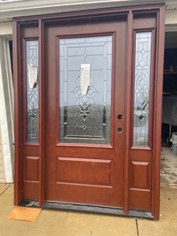 New door fiberglass feather River  Mohegan color  size w 59.3/4. H 81.3/4 left hand Inswing  $2851