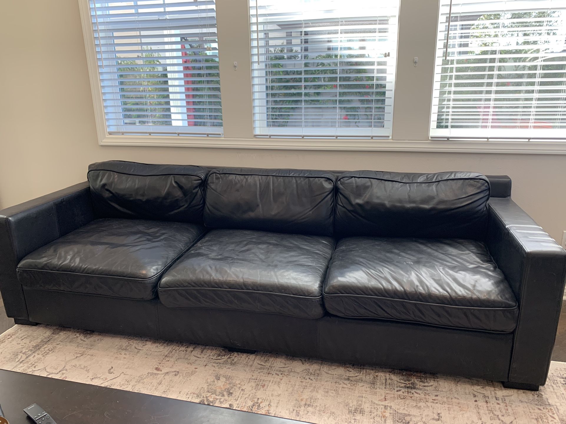 Black Leather Restoration Hardware Sofa 