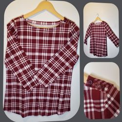 CHARTER CLUB COTTON PLAID 3/4 SLEEVE TOP, CREATE FOR MACY'S