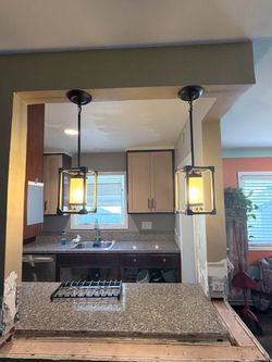 Hanging lights - black rubbed metal - ready for a new home