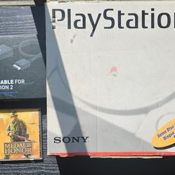 Playstation 1 PS1 With Box and Manual. Plus HDMI adapter Tested and works OBO