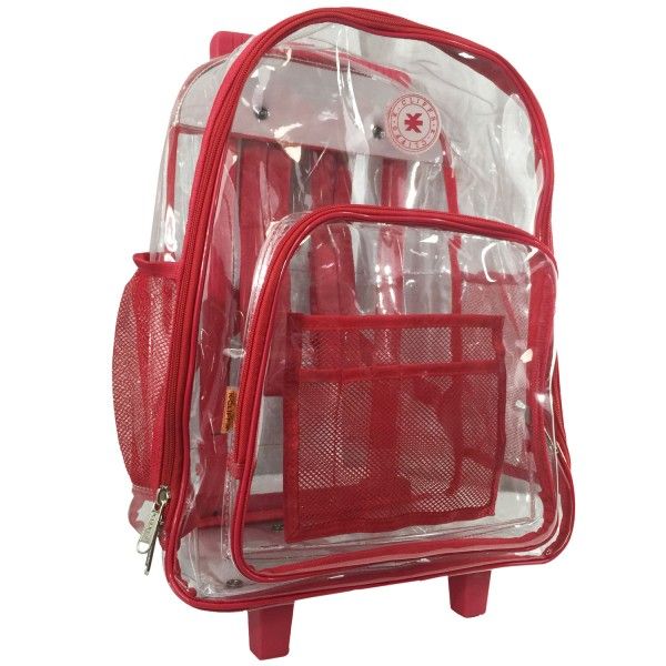 Rolling Clear Backpack Heavy Duty See Through Daypack School Bookbag with Wheels