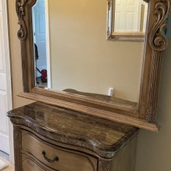 Nightstand End Table with Matching Bed Mirror
