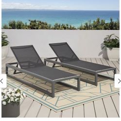 Outdoor Nylon Mesh Chaise Lounge In Black and Grey - Set of 2