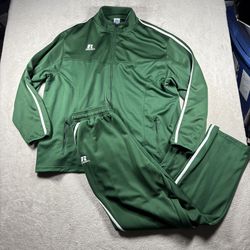 Russell Athletic Track Suit Men’s 2XL XL Jacket Pants Green  Y2K Set Baggy