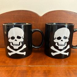 Pair of Waechtersbach Germany Black Ceramic 12 Oz Coffee Mug Skull Bones