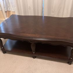 Rectangular Coffee Table With Bottom Shelf, Dark Brown