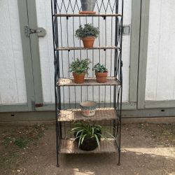 Vintage 5 Tier Foldable Metal/Wicker Plant Stand
