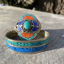 Vintage Multi Stone Silver Metal Ethnic Jewelry Lot 
