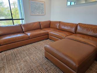 Arhaus Remington Leather Sectional + Ottoman – Lanie Camel