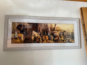 Framed Wildlife Animal Panoramic Art Print Noah’s Ark Style 2x2
