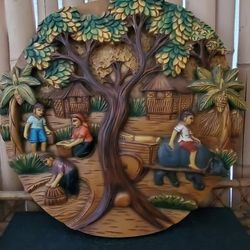 Carved Wood Art Panel
