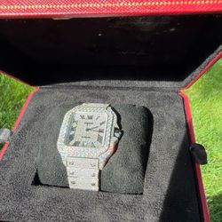 💎 Cartier Santos Style Automatic Watch – Moissanite 💎