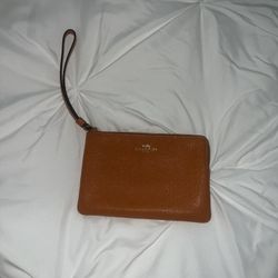 Coach Burnt Orange Corner Zip Wristlet