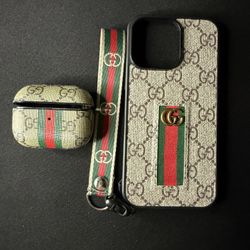 Gucci Inspired Fashion I Phone 14 Pro Max And AirPod Pro 2 Case 