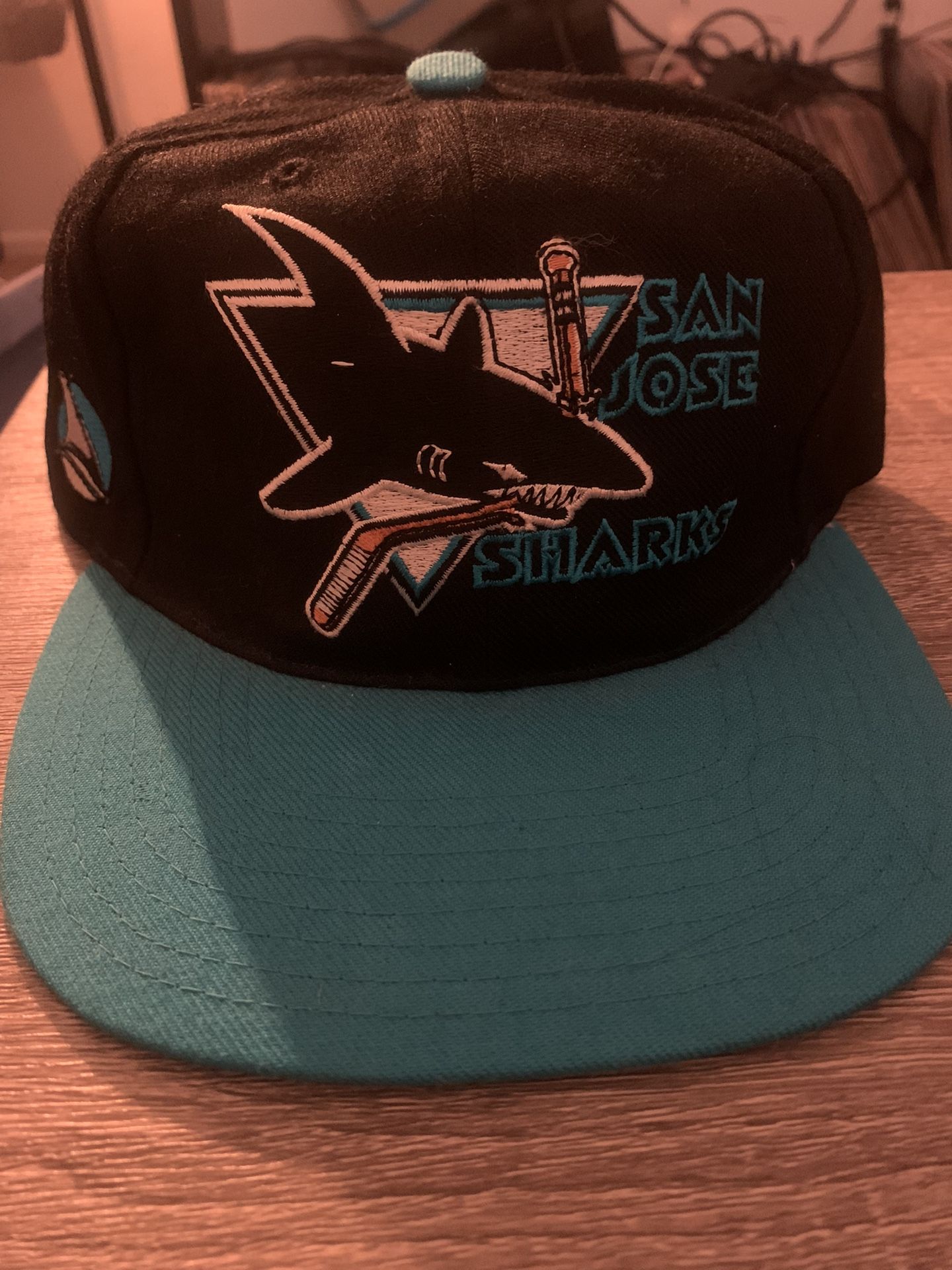Vintage 90s San Jose Sharks American Needle Blockhead SnapBack Hat Cap NHL Wool