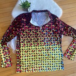 Unisex Multicolor Geometric Quarter‑Zip Long Sleeve Size L