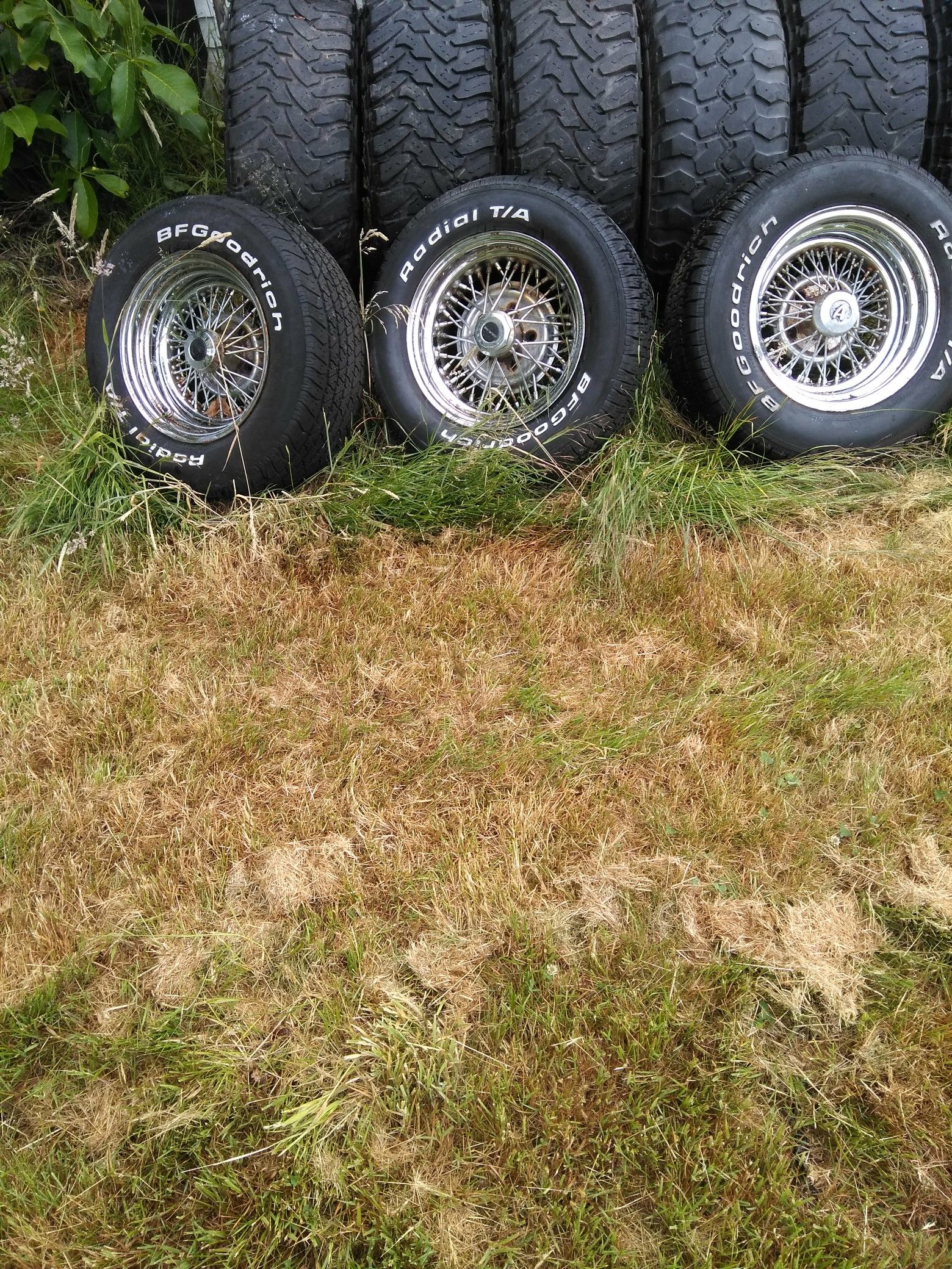 14x8 two & 14x7 two tru-spoke style chrome wire wheels, 5x4.75 gm bolt ...