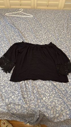 Black Off-Shoulder Top with Lace Sleeves