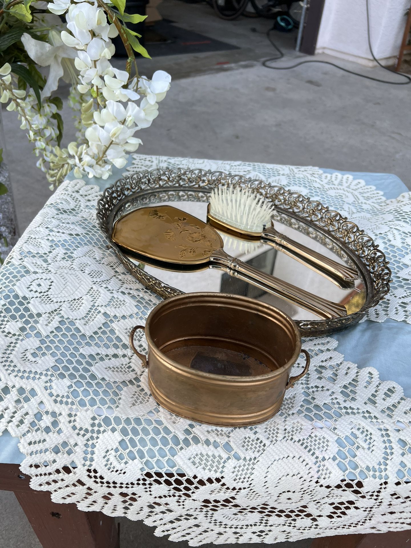 Antique Vintage brush And Mirror Set