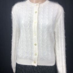 White Angora Cardigan With Sparkle Sz Small 