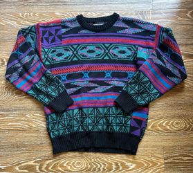 Vintage 80s Coogi Style Retro Knit Sweater Multicolor Adult Size Medium