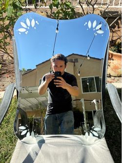 Vintage Scalloped Frameless Etched Glass Mirror